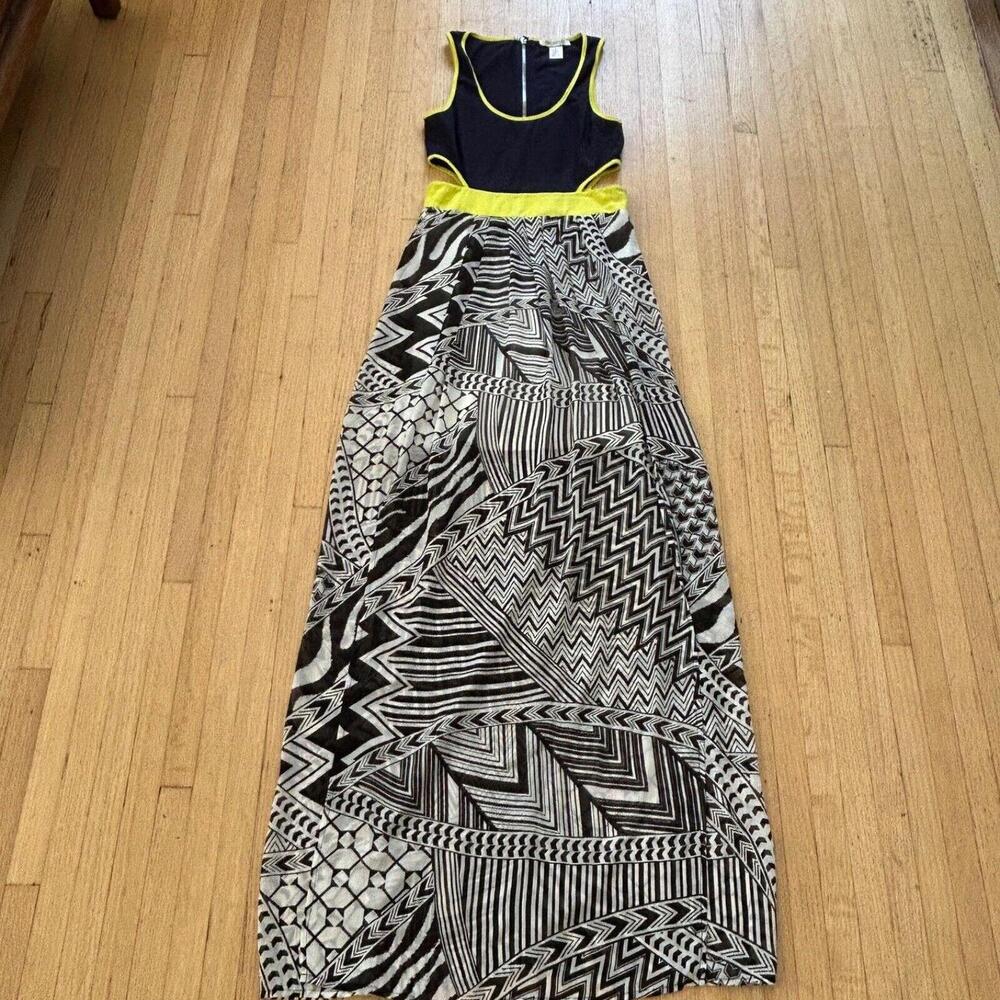 Arden B Maxi Dress Womens Small Black Yellow Cut Out Waist Flowy